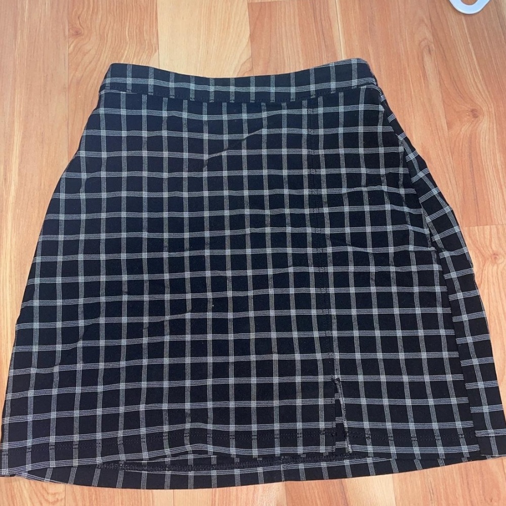 black plaid mini skirt